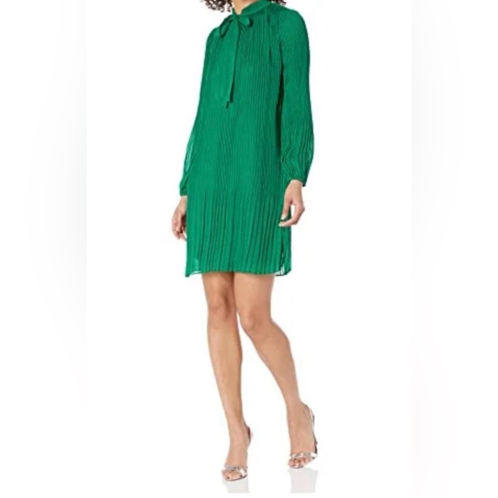 DKNY Green Mock Neck Bishop Sleeve Dress NWT